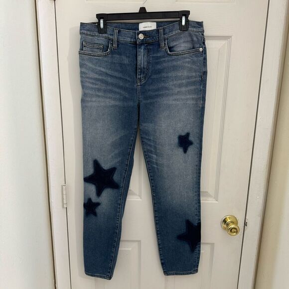 Current Elliott Star Print Slim Jeans Size 31 Light Wash Funky Artsy Fun
